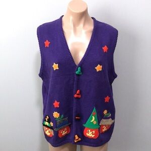 Mandal Bay Halloween Pumpkin Witch Sweater Vest